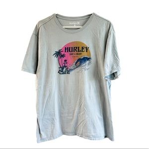 Hurley Light Blue Surf Waves Palm Tree Logo Graphic Size XL
